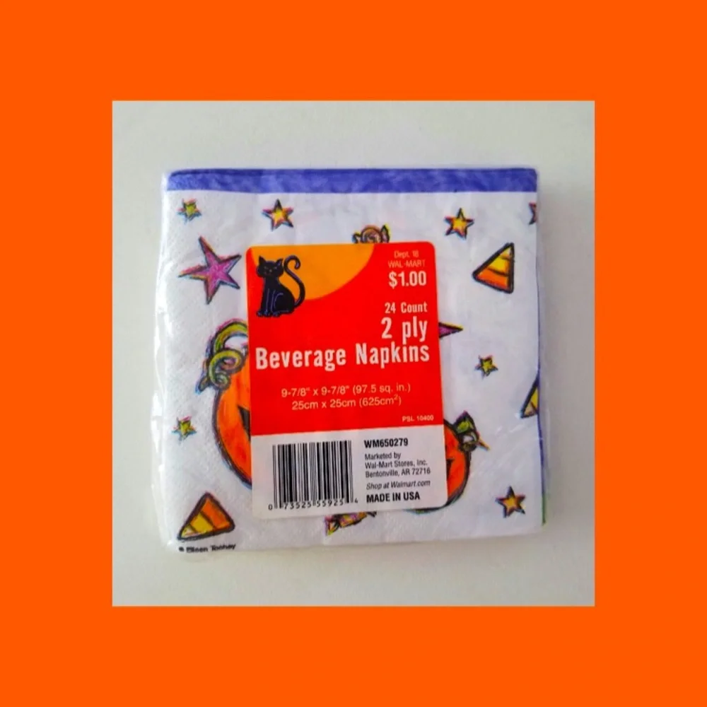 VTG 90s Halloween Black Cat Jack-o-Lantern Cocktail Party Napkins 24 Count NIP